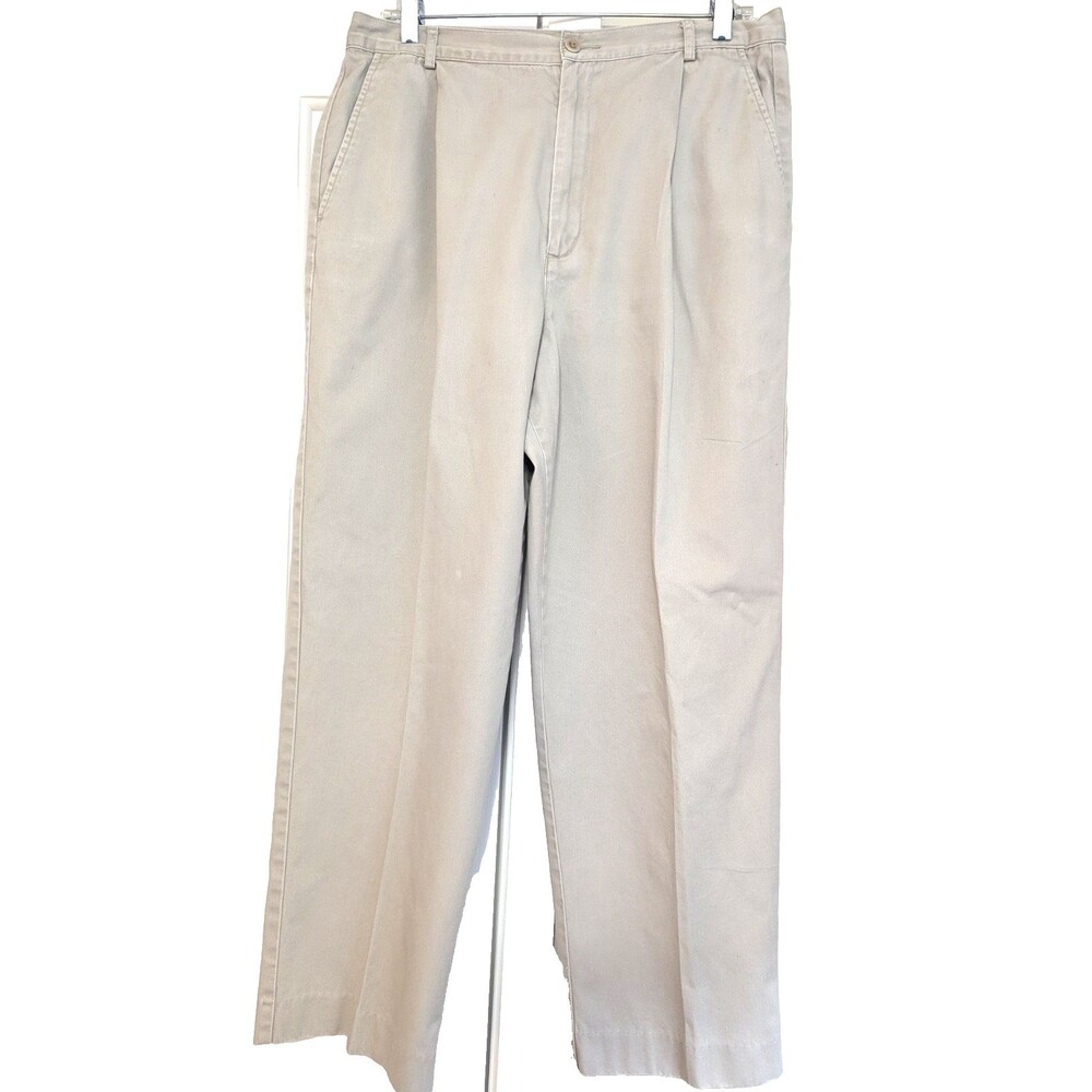 Lands End Womens Beige Khaki Chino Pants Size 14 Regular 100% Cotton Pleated